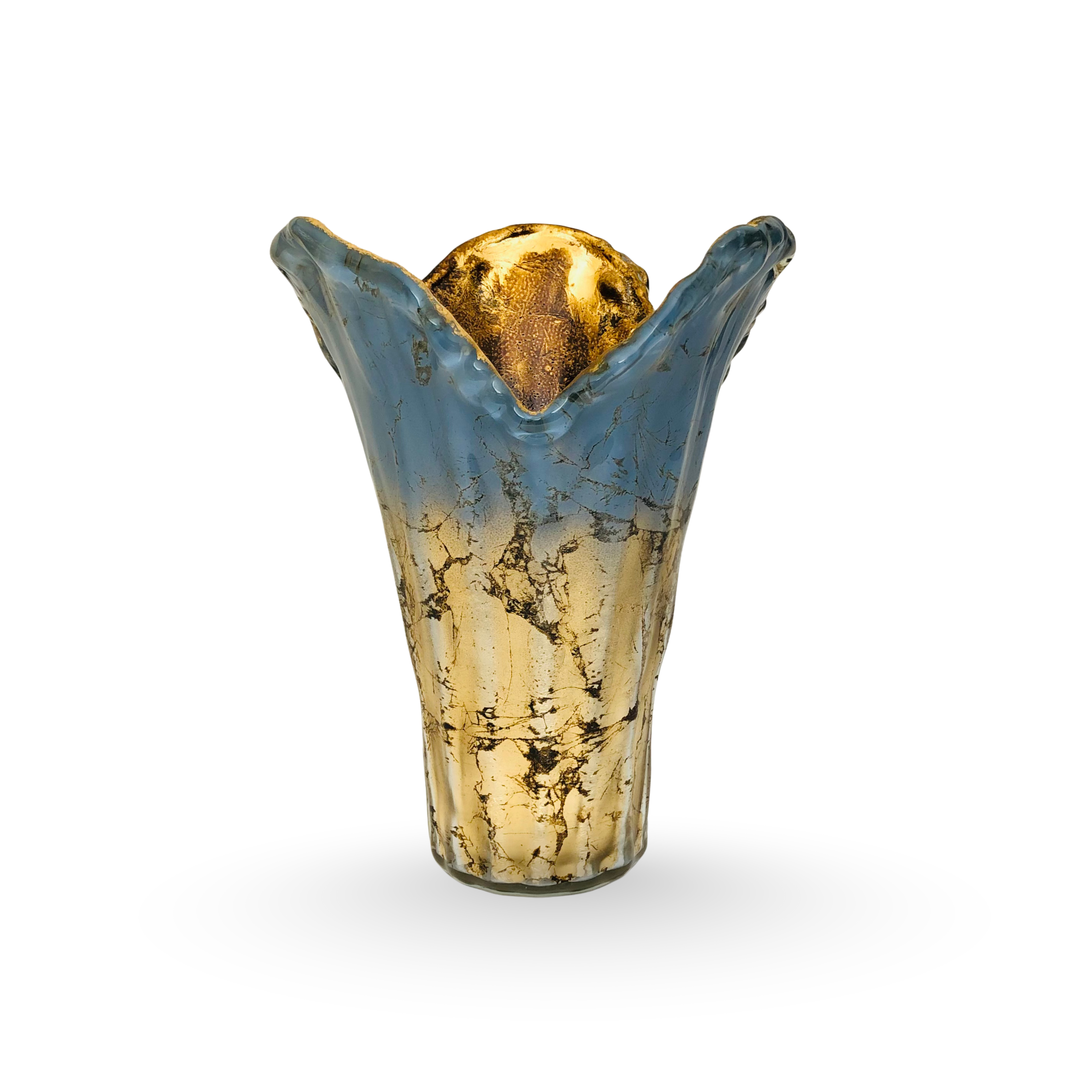 Artistic Blue & Gold Glass Vase – Abstract Luxury Design