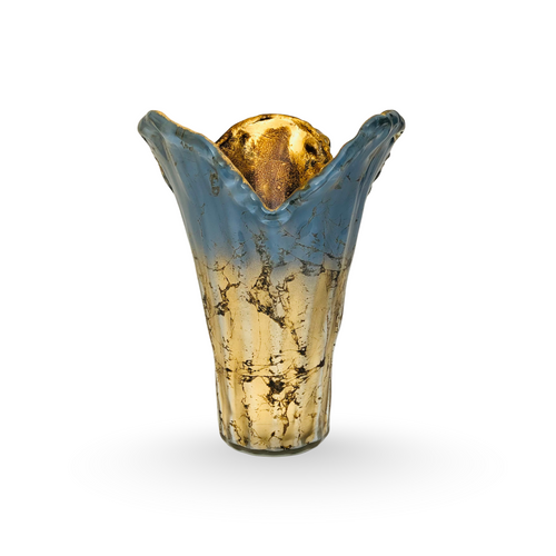 Artistic Blue & Gold Glass Vase – Abstract Luxury Design
