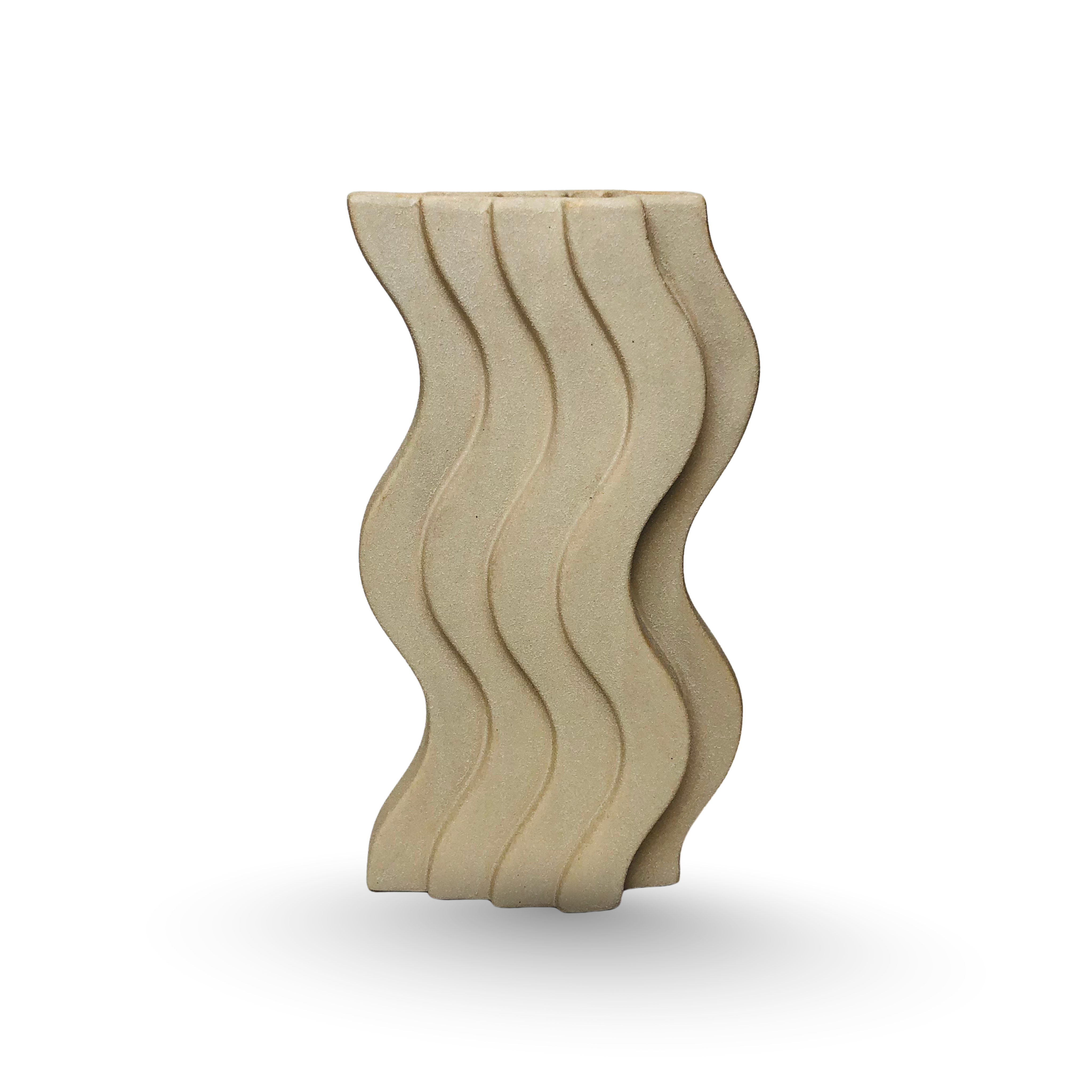 Modern Wave Design Ceramic Vase – Minimalist Beige Finish