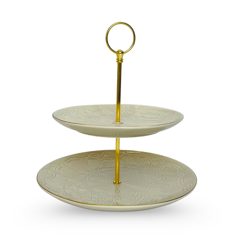 Regal Charm – Two-Tier Ceramic Dessert Stand