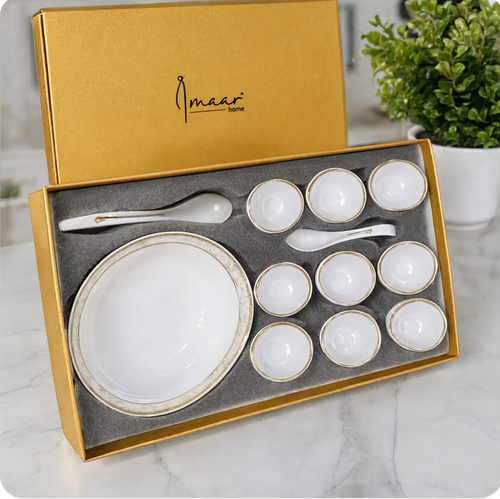 Elegant Ceramic Soup Bowl and Spoon Set 14 Piece