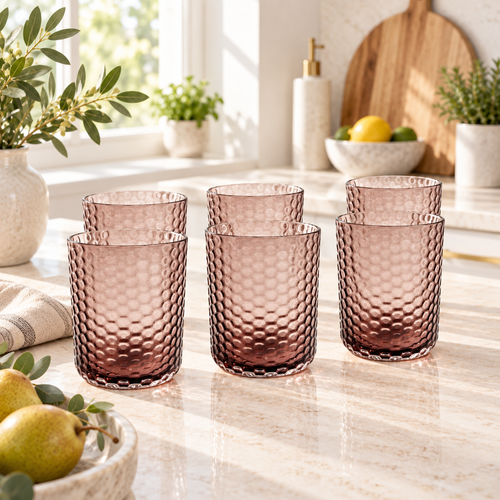 Smoky Rose Honeycomb Glass Set 6 Piece (500 ML)
