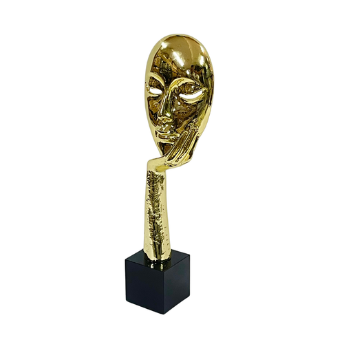 Gold Abstract Face & Hand Sculpture