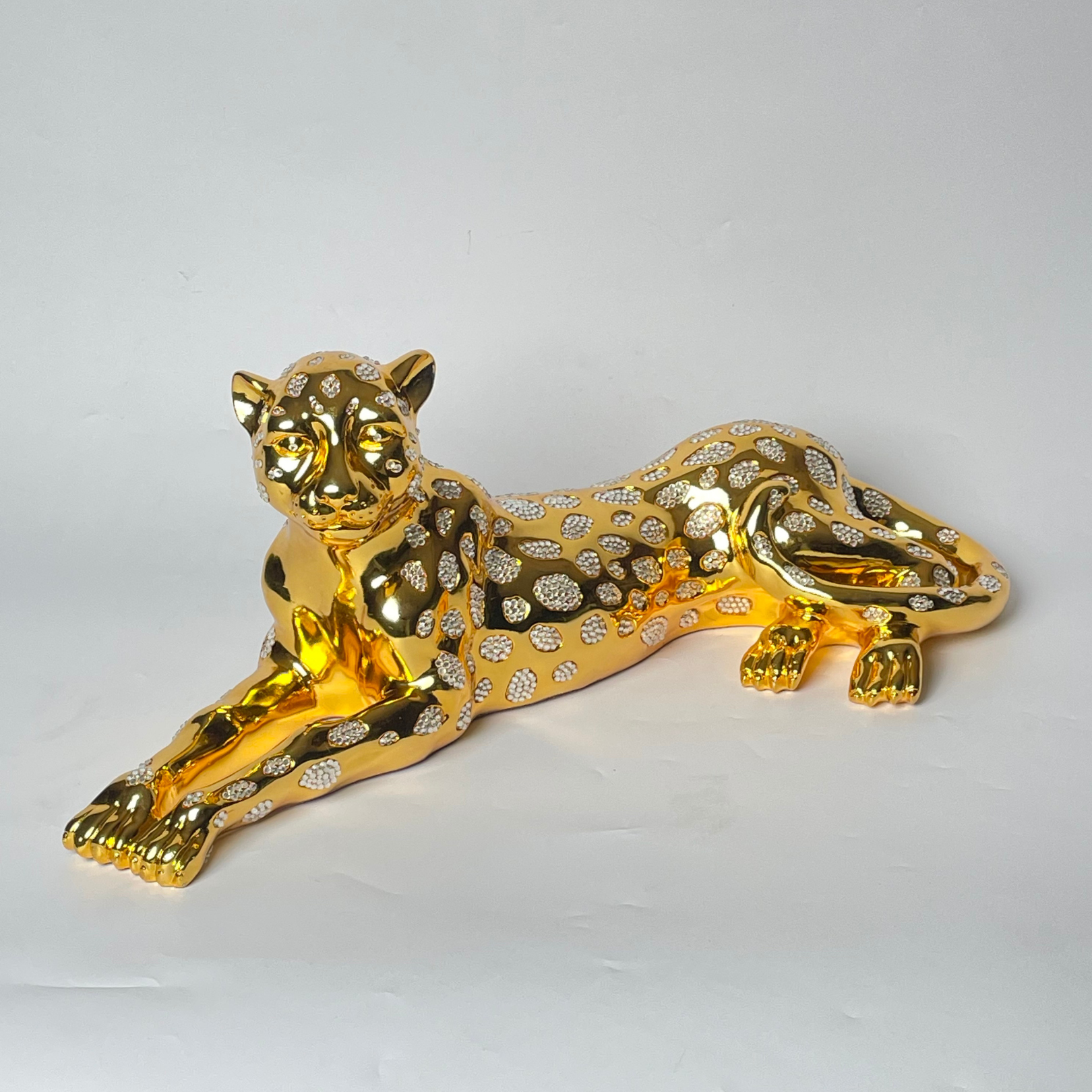 Gold & Crystal Spotted Leopard Sculpture
