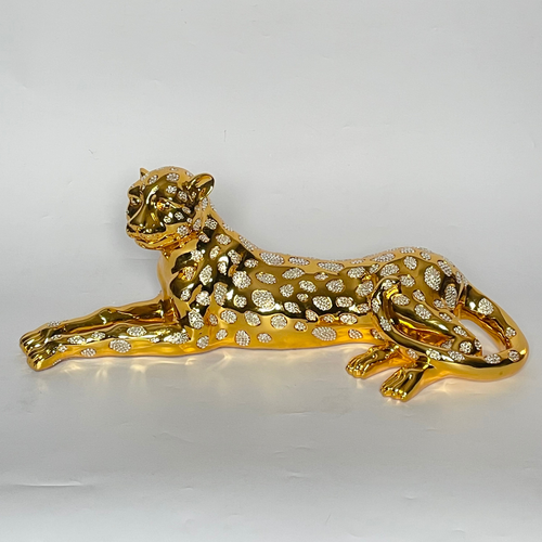 Gold & Crystal Spotted Leopard Sculpture