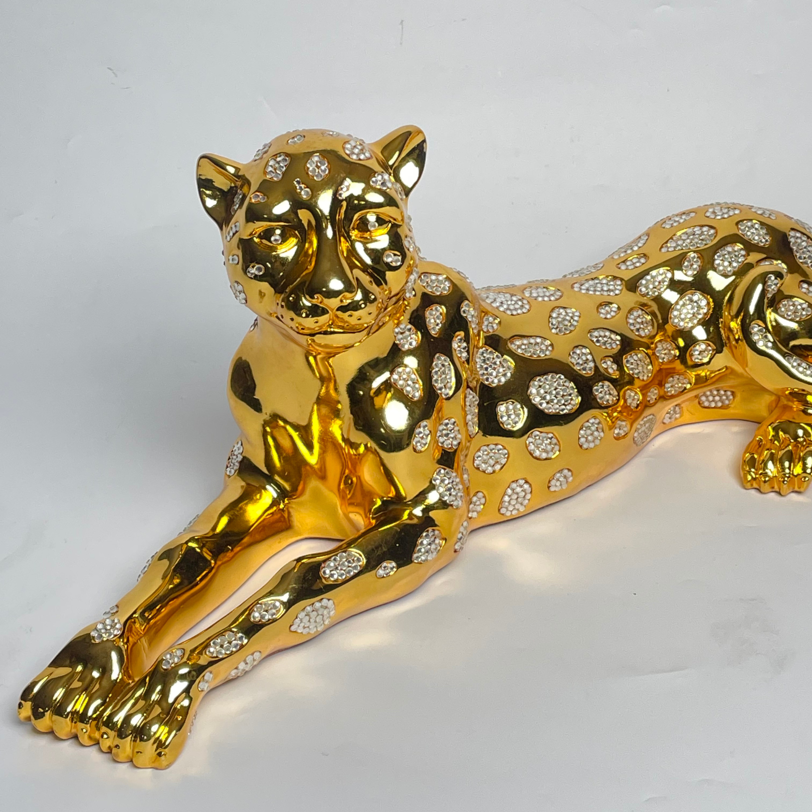 Gold & Crystal Spotted Leopard Sculpture