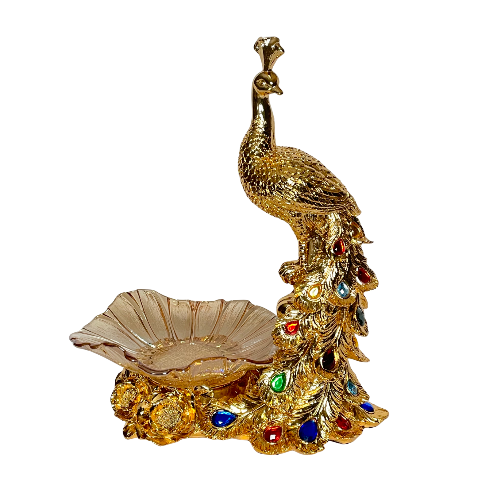 Jeweled Gold Peacock Decorative Bowl