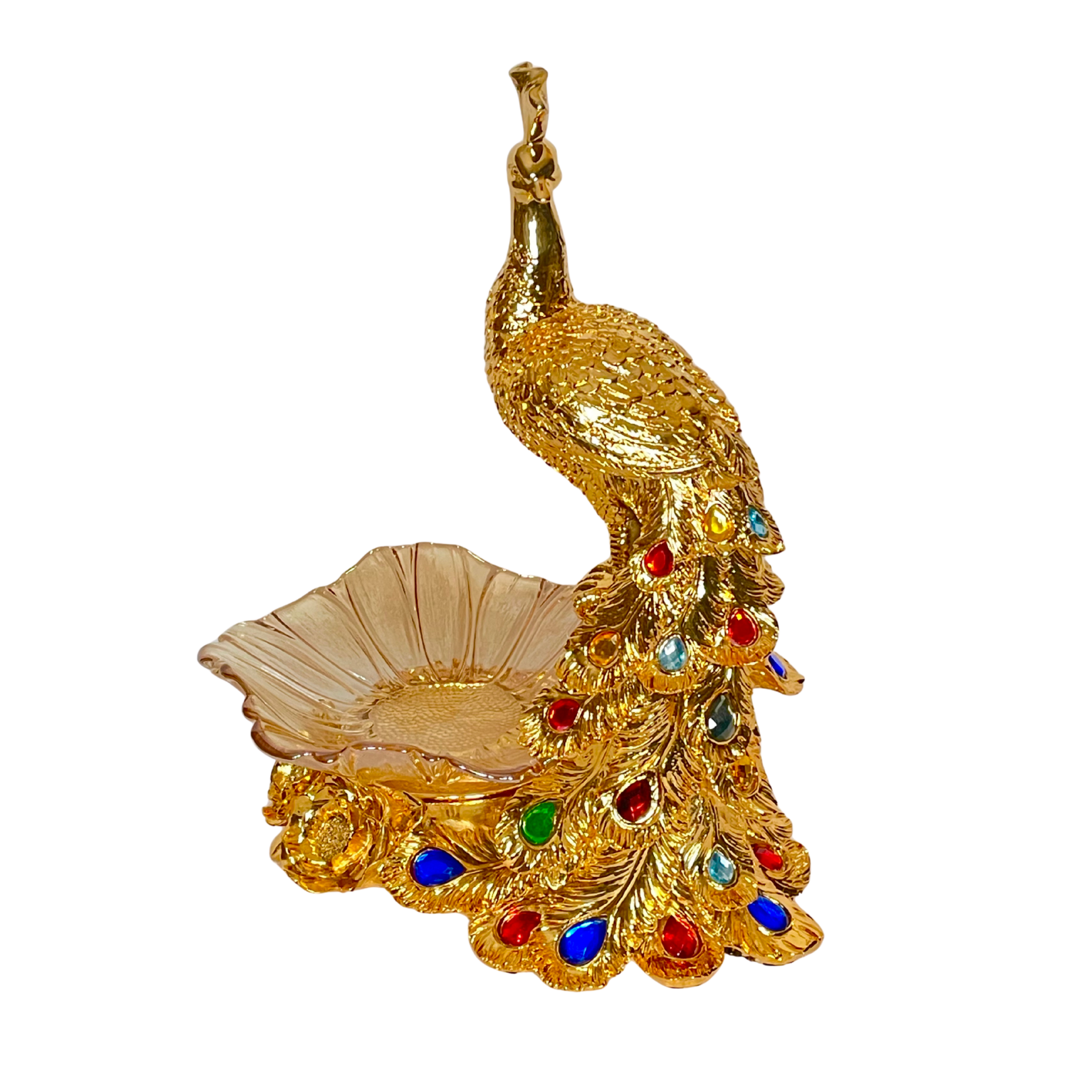 Jeweled Gold Peacock Decorative Bowl