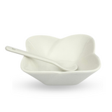 Elegant White Floral-Edge Bowl with Spoon – Set of 8