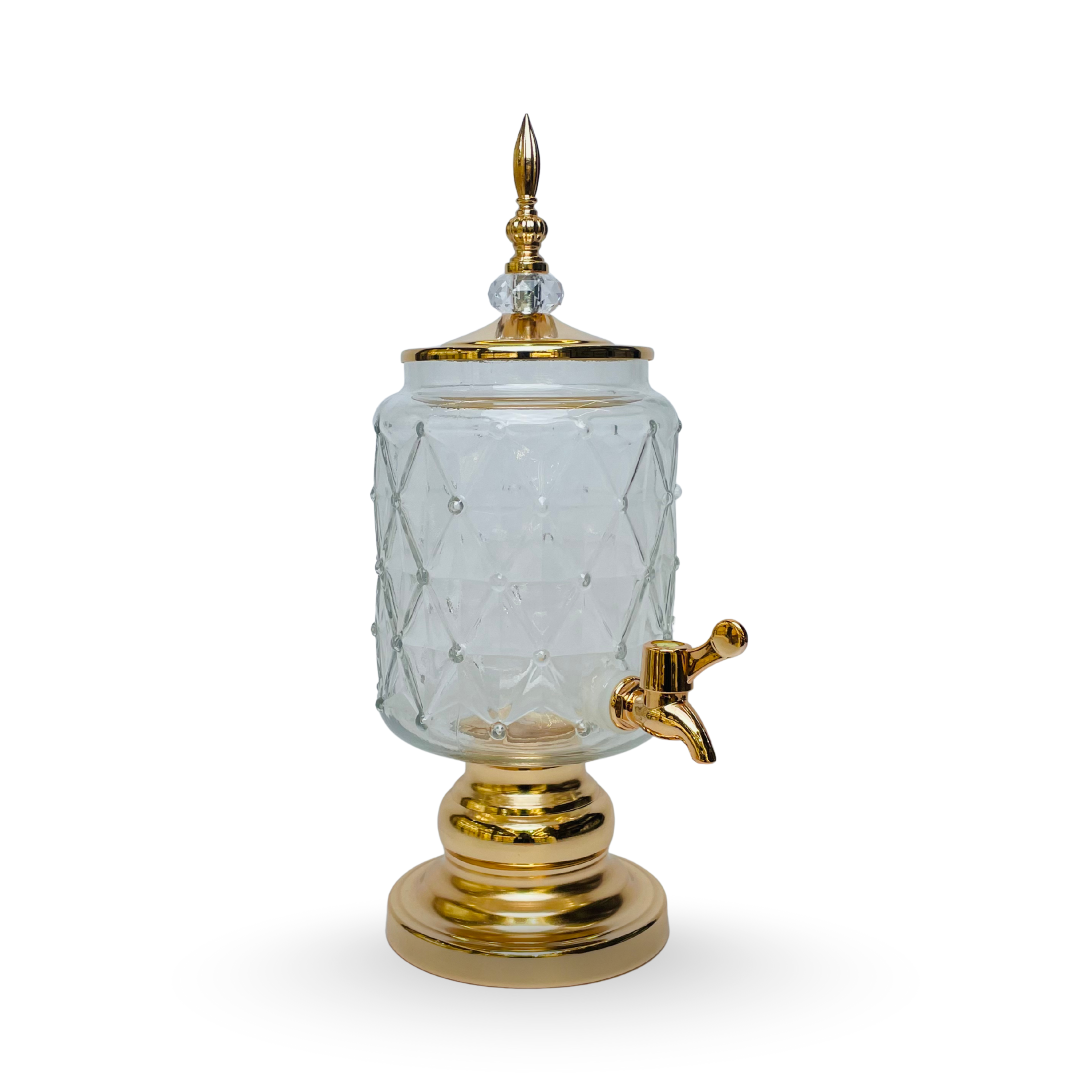 Diamond Luxe – Golden Glass Beverage Dispenser with 6 Crystal Glasses
