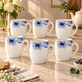 Elegant Blue Floral Tea & Coffee Cup 6 Piece Set