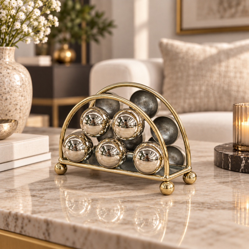 Modern Gold & Silver Sphere Metal Napkin Holder