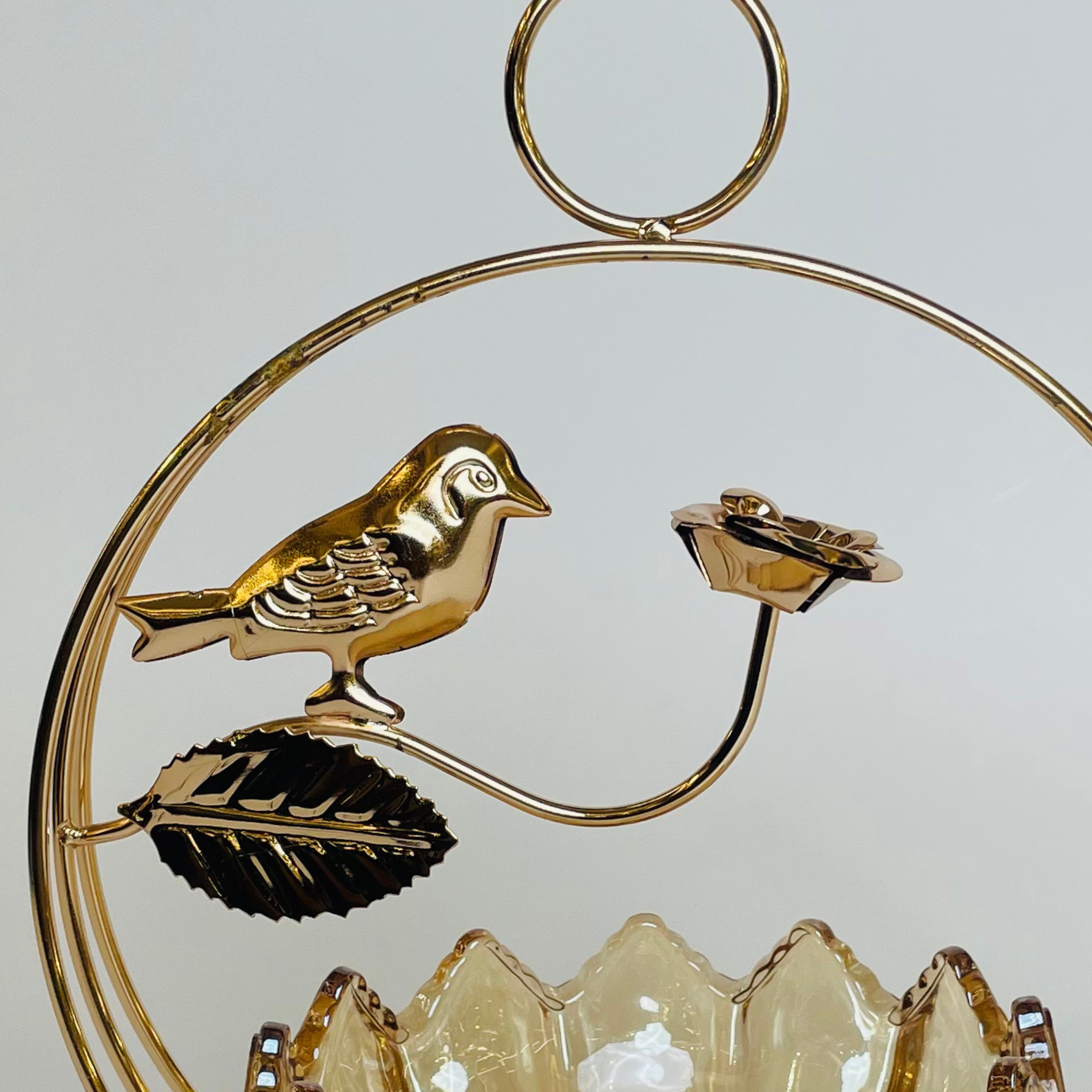Majestic Bird Glow Bowl with Golden Stand