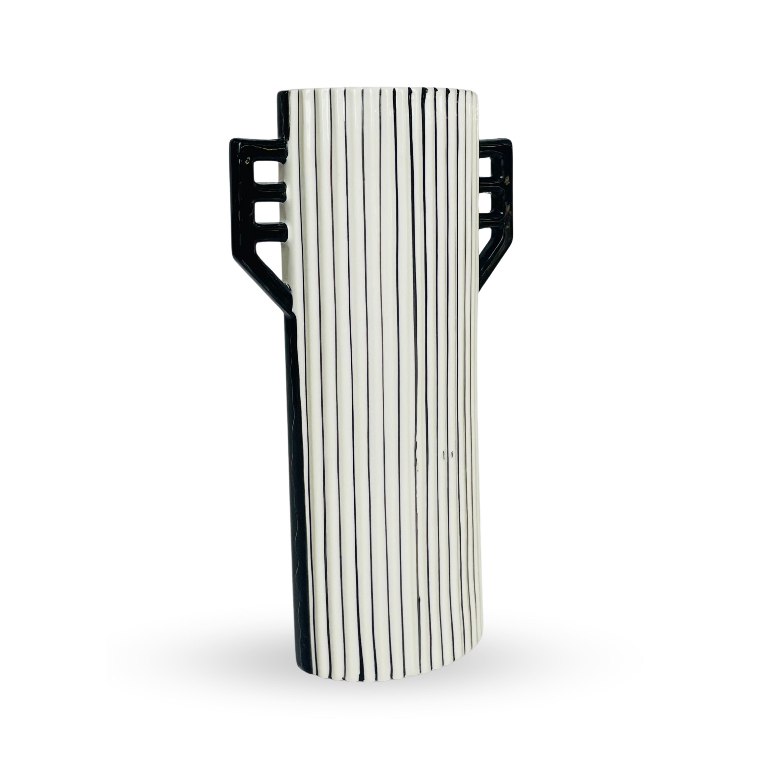 Modern Striped Ceramic Vase with Dual Handles