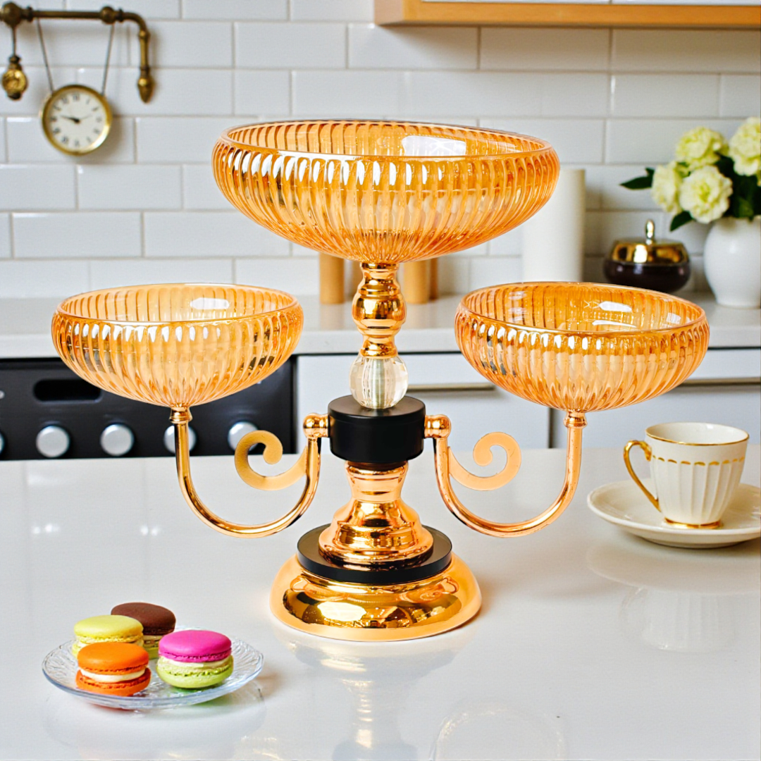 Royal Golden Trio – 3 Bowl Decorative Centerpiece