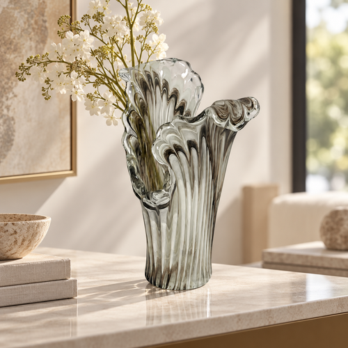 Elegant Charcoal Ribbon Glass Vase