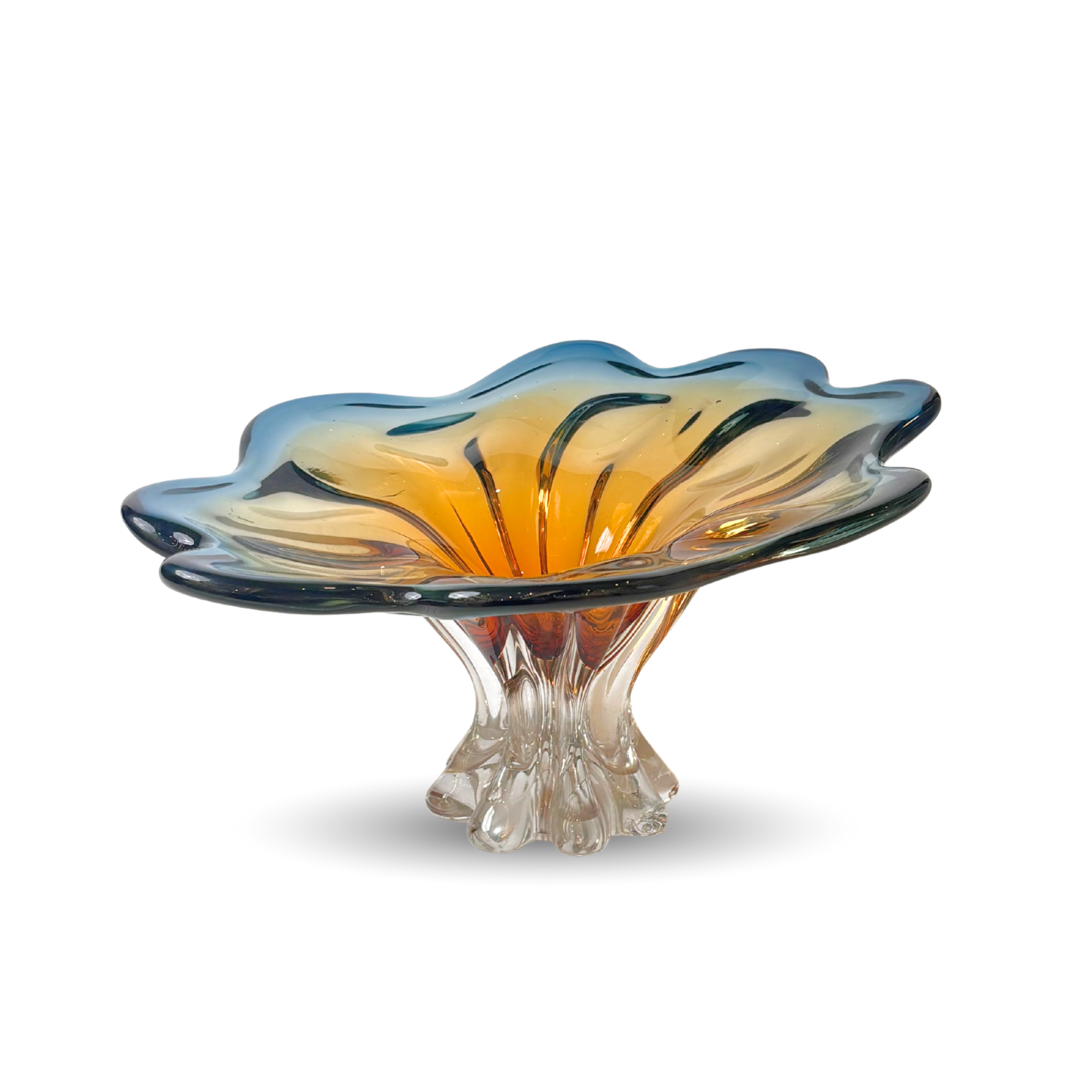Luxury Blue & Amber Glass Centerpiece Bowl