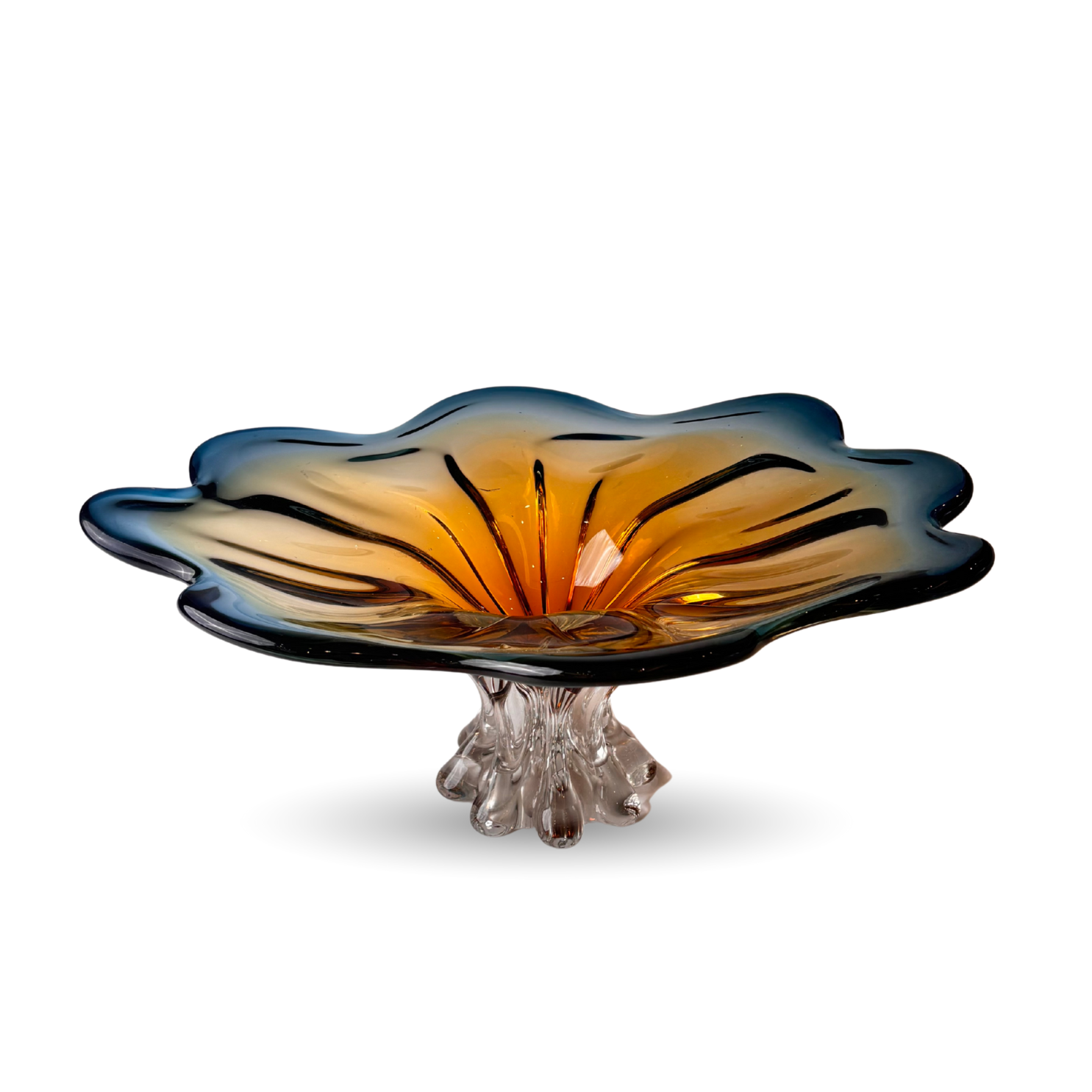 Luxury Blue & Amber Glass Centerpiece Bowl