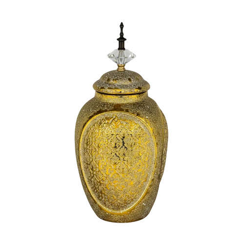 Luxury Antique Gold Textured Vase with Lid