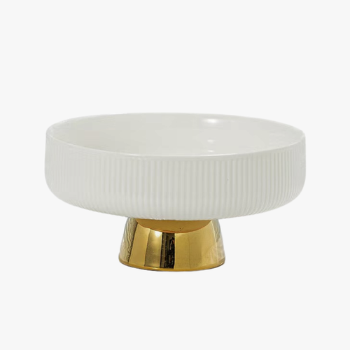 Elegant Ceramic Serving Bowl with Golden Base