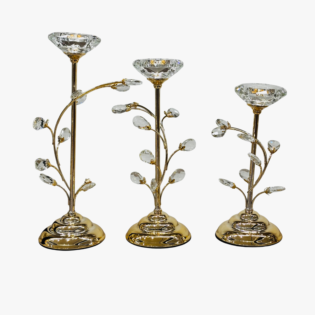 Majestic Floral Gold Candle Stand Set of 3