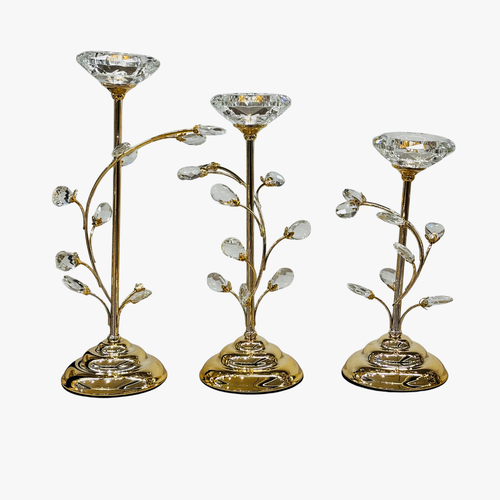 Majestic Floral Gold Candle Stand Set of 3