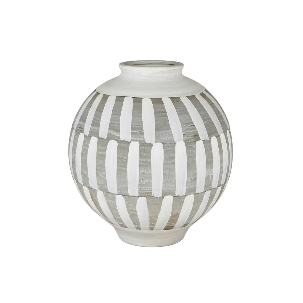 Elegant Monochrome Stripes Round Ceramic Vase