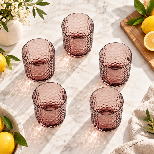 Smoky Rose Honeycomb Glass Set 6 Piece (500 ML)