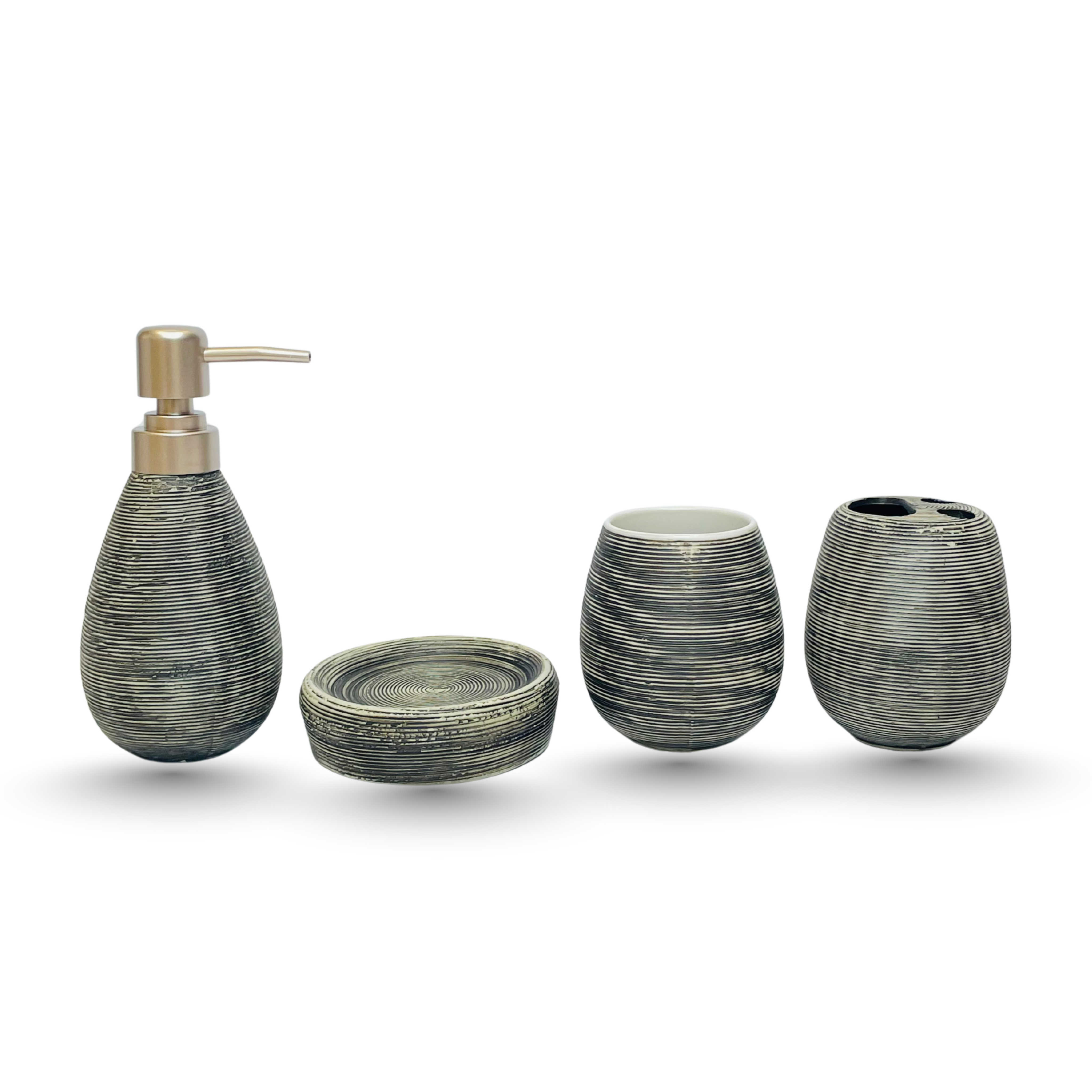 Eleganza – Textured Ceramic 4-Piece Bathroom Accessory Set