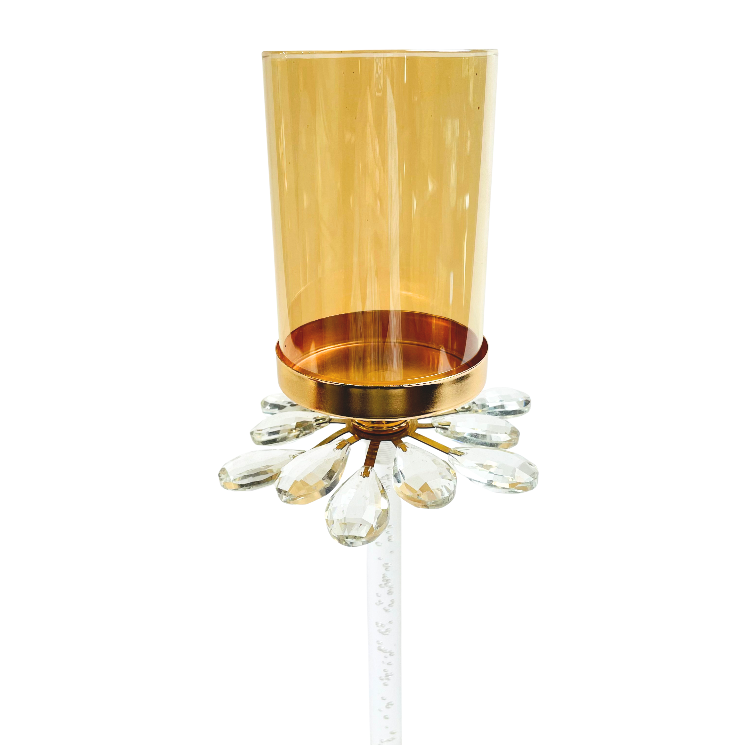 Crystal Bloom Candle Holder Set – Gold & Amber Glass Elegance