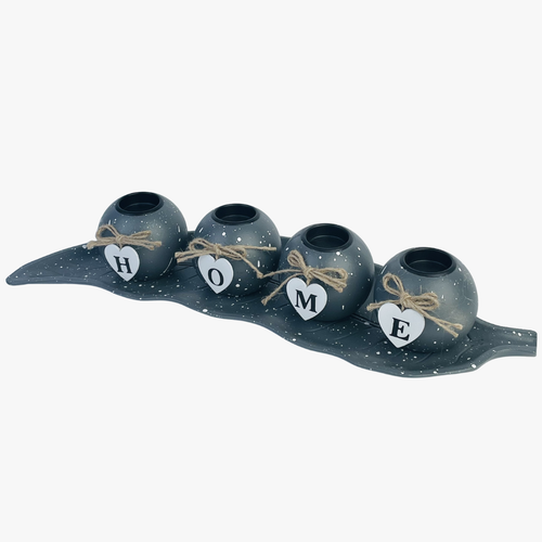 "HOME" Candle Holder With Leaf Tray