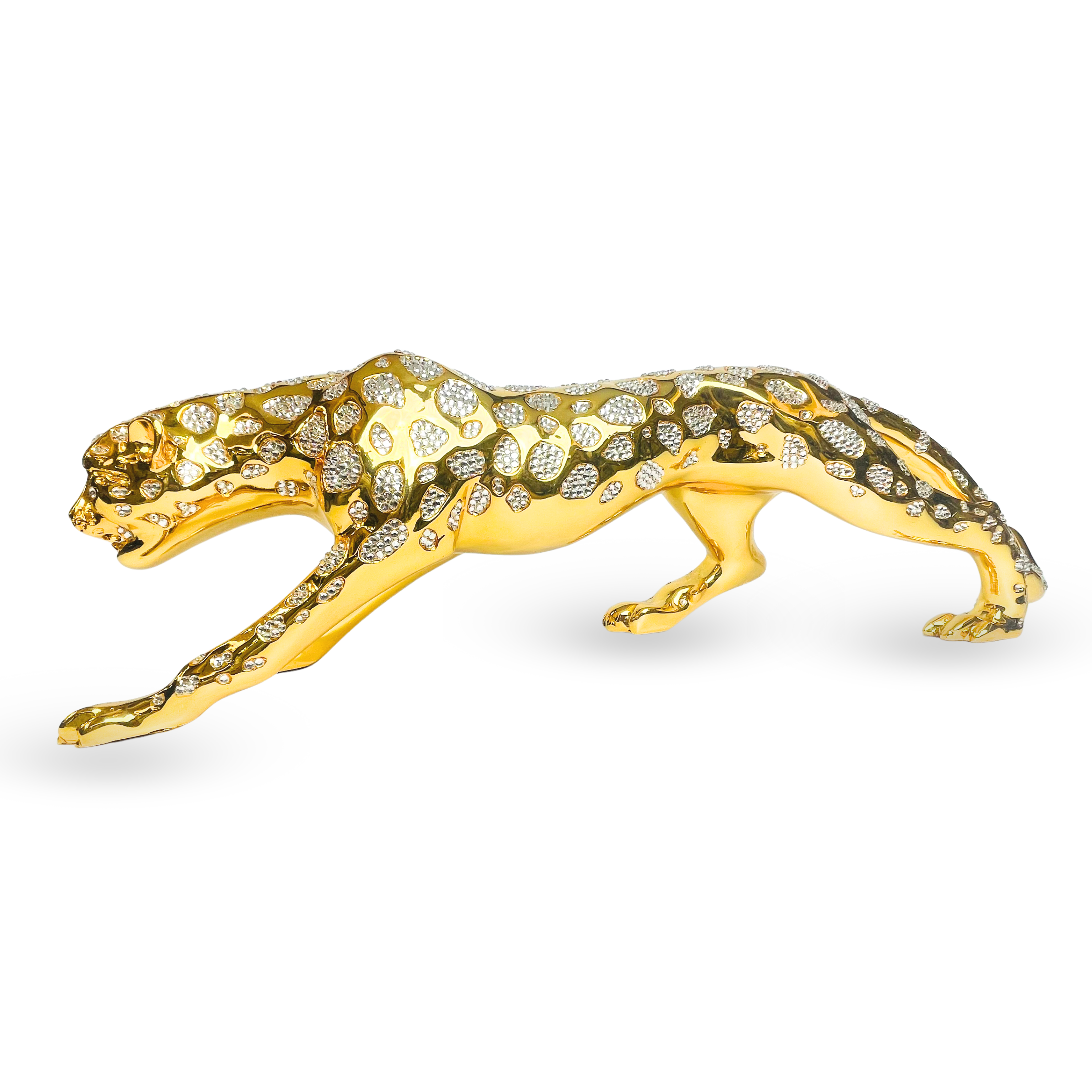 Majestic Golden Panther Figurine – Luxury Crystal-Studded Showpiece
