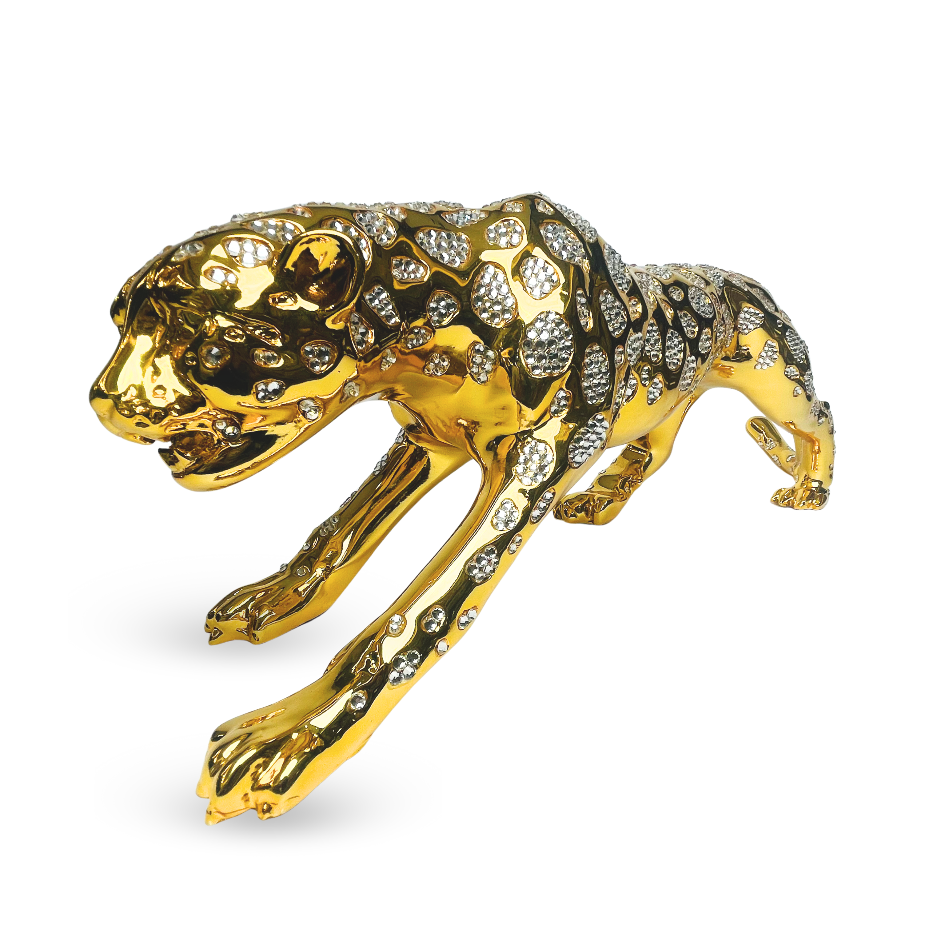 Majestic Golden Panther Figurine – Luxury Crystal-Studded Showpiece