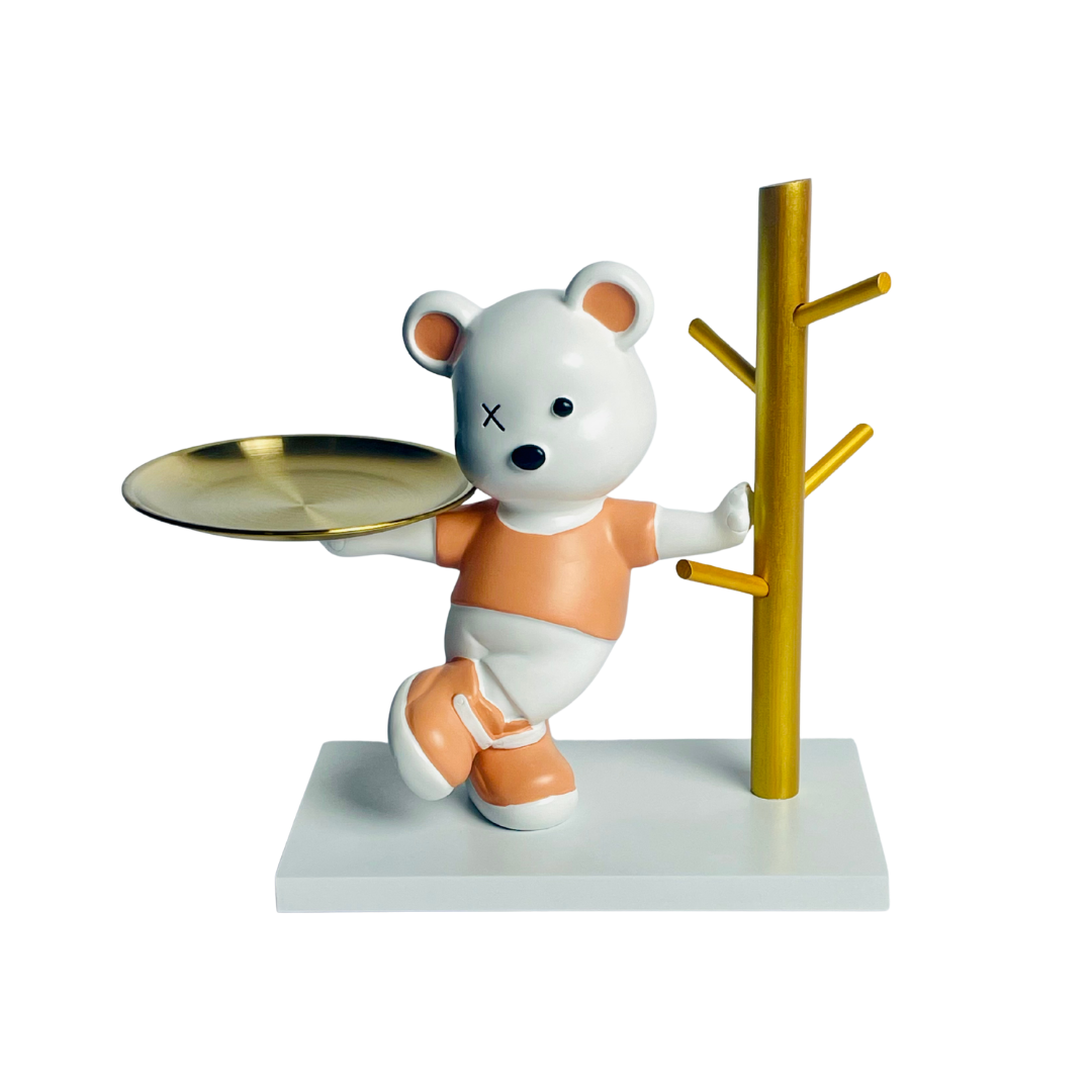 Elegant Teddy with Tray Modern Decorative Showpiece