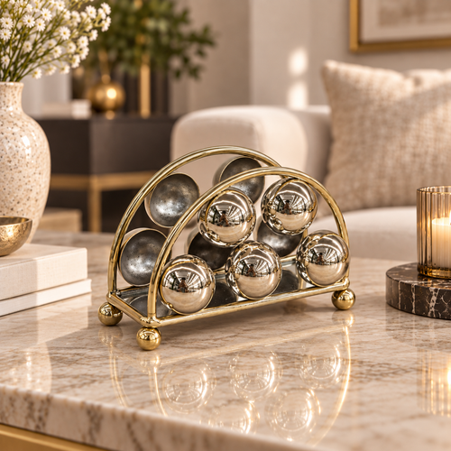 Modern Gold & Silver Sphere Metal Napkin Holder