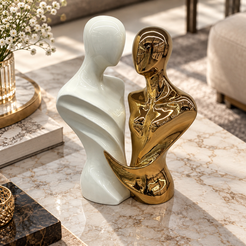 Dual Bust Couple Sculpture in Ivory & Gold