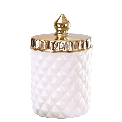 Elegant Diamond Pattern Ceramic Jar with Gold Lid