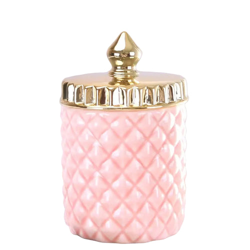 Elegant Diamond Pattern Ceramic Jar with Gold Lid
