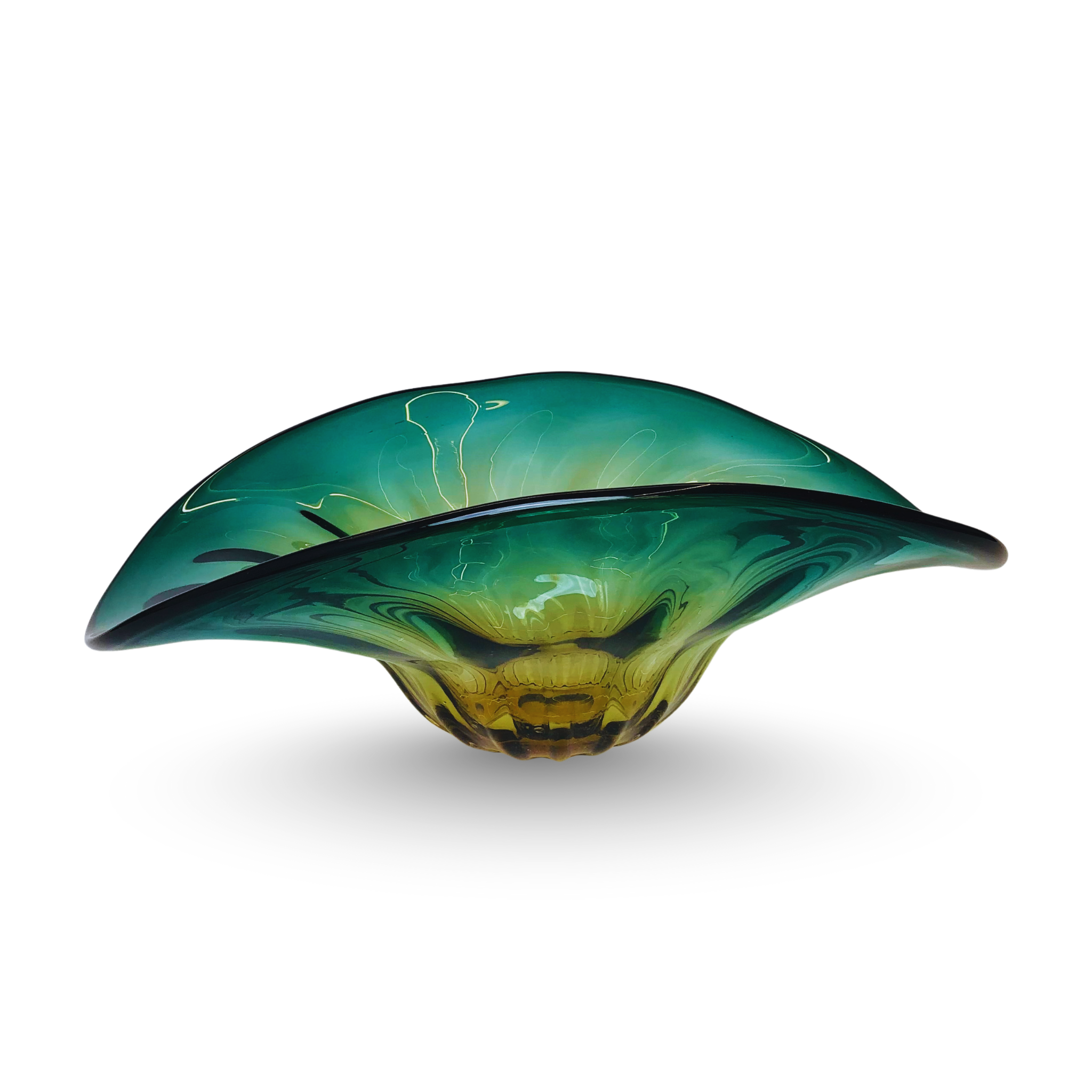 Emerald Green Wave Glass Centerpiece Bowl