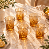 Golden Amber Wave-Textured Glass Set of 6