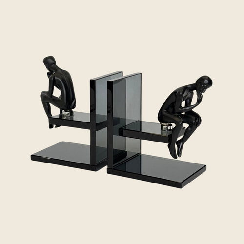 The Thinker Smoked Glass Bookends