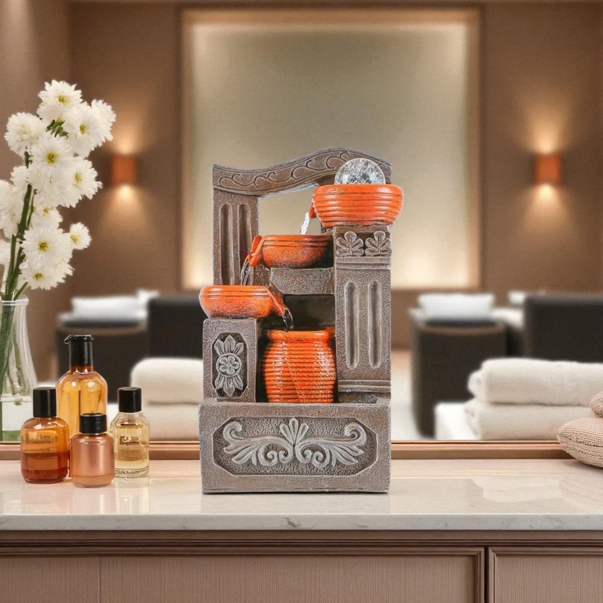 Tranquil Cascade – Rustic Terracotta Indoor Fountain
