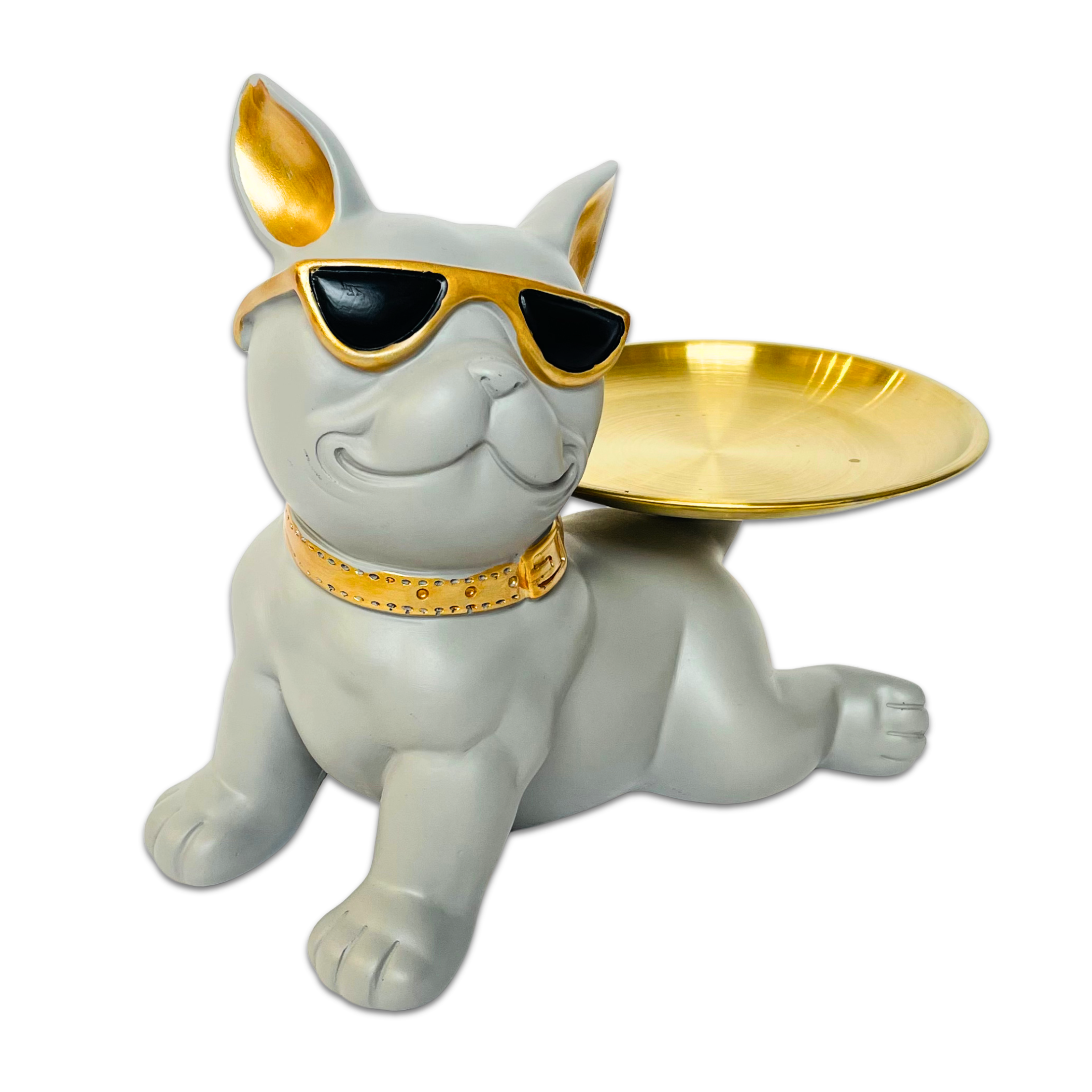 Cool Bulldog Decorative Tray with Sunglasses – Grey & Gold