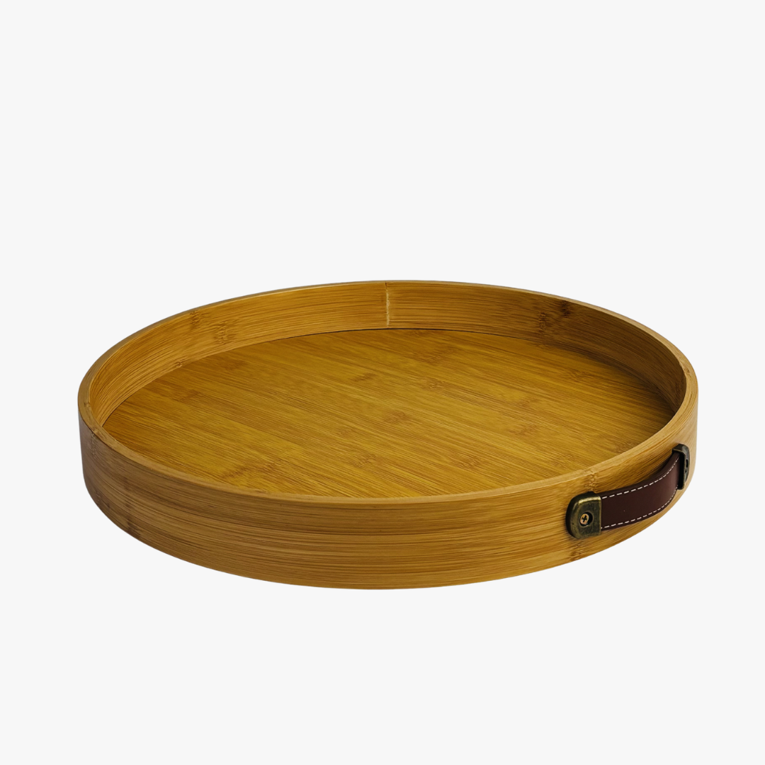 Elegant Round Bamboo Serving Tray with Handles