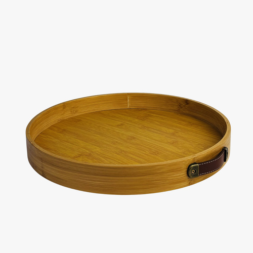 Elegant Round Bamboo Serving Tray with Handles