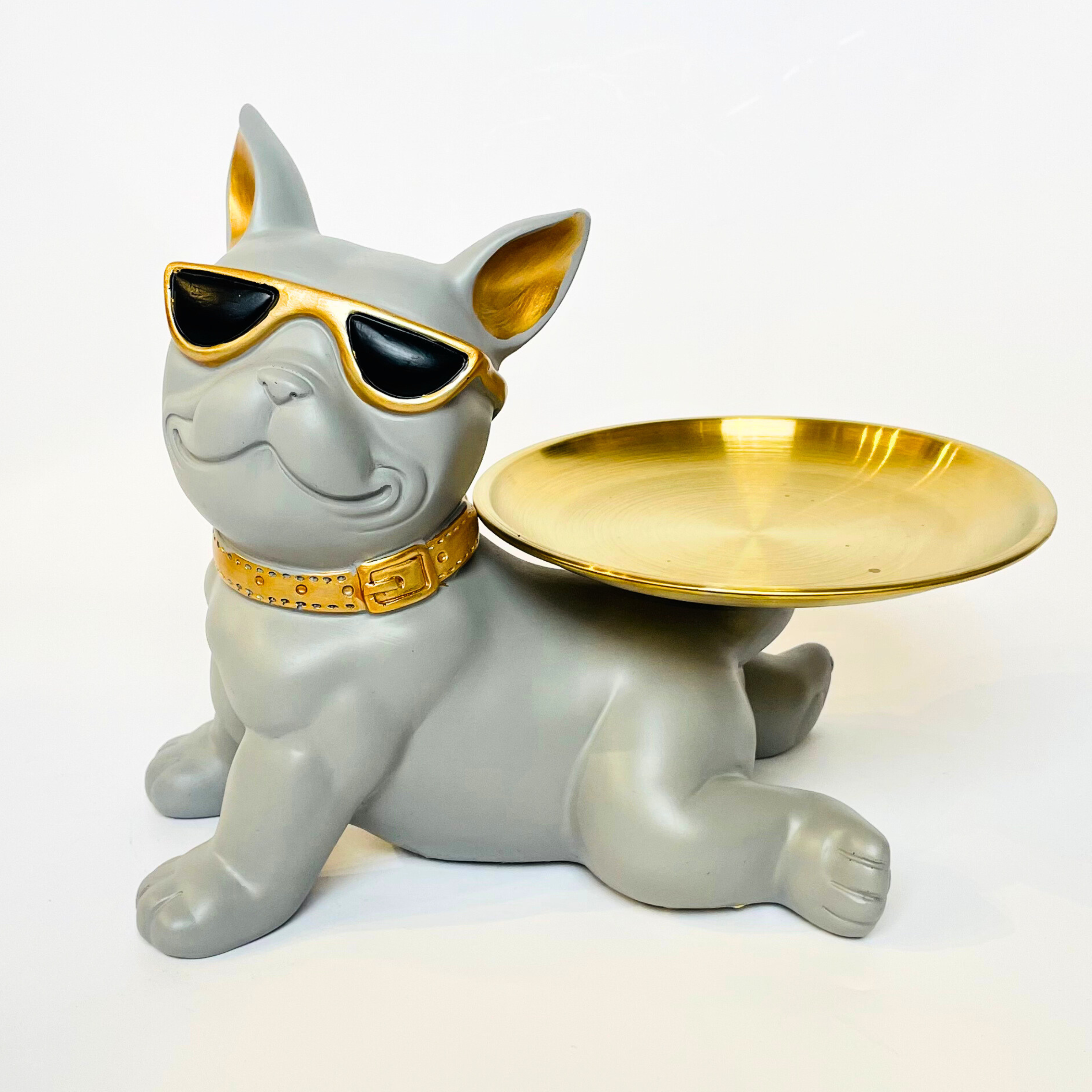 Cool Bulldog Decorative Tray with Sunglasses – Grey & Gold