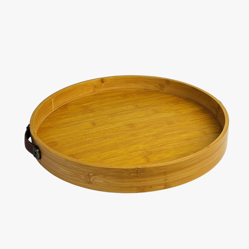 Elegant Round Bamboo Serving Tray with Handles