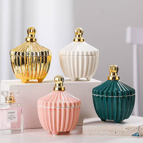 Luxury Ribbed Ceramic Candy Jar