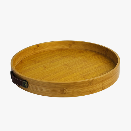 Elegant Round Bamboo Serving Tray with Handles