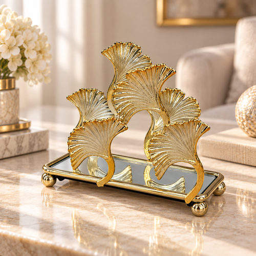 Gold Ginkgo Leaf Mirrored Metal Napkin Holder